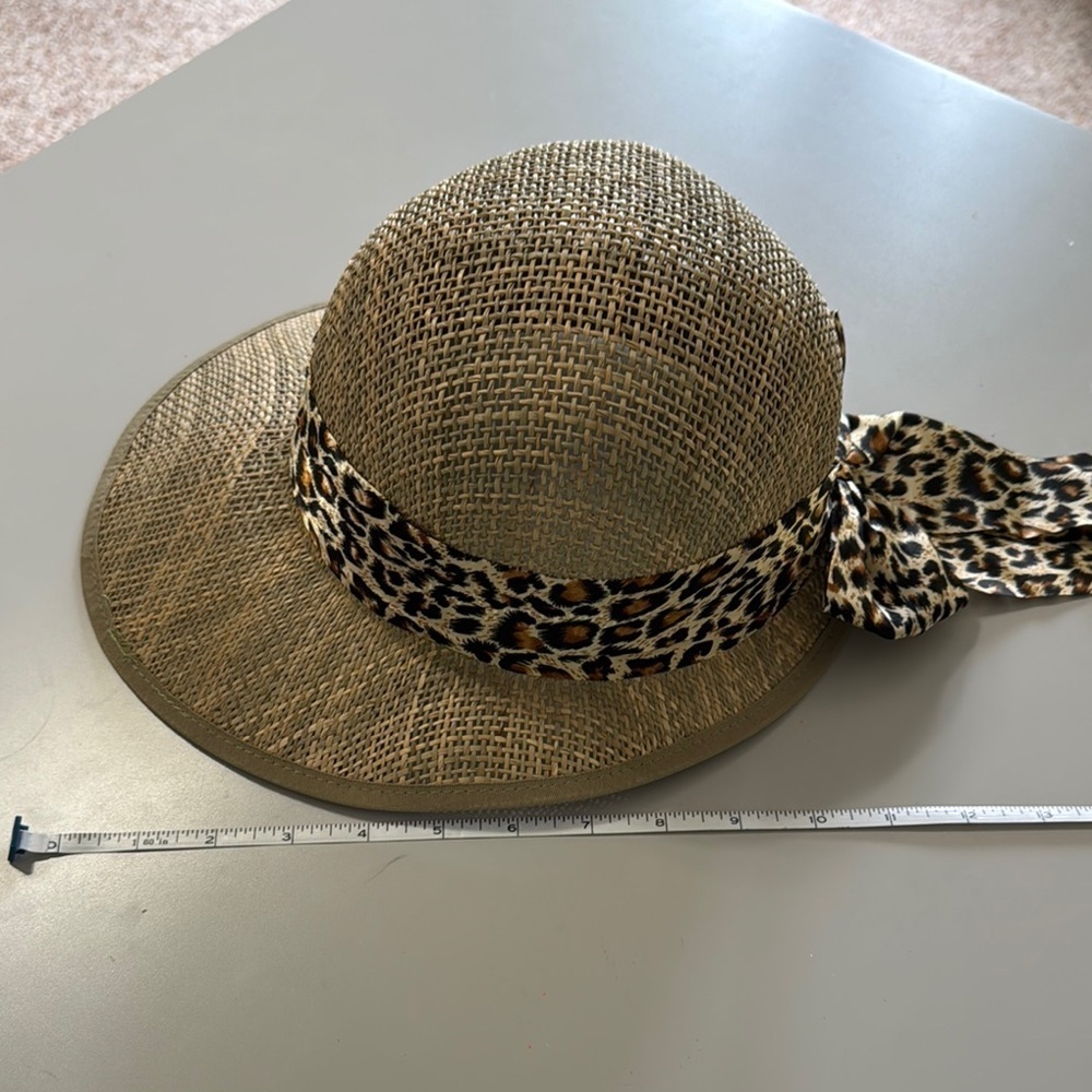NWOT Leopard Print Ribbon Straw Hat - Picture 7 of 8